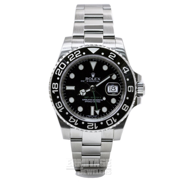 Pre-Owned Stainless Steel Rolex GMT-Master II 116710 with Black Dial